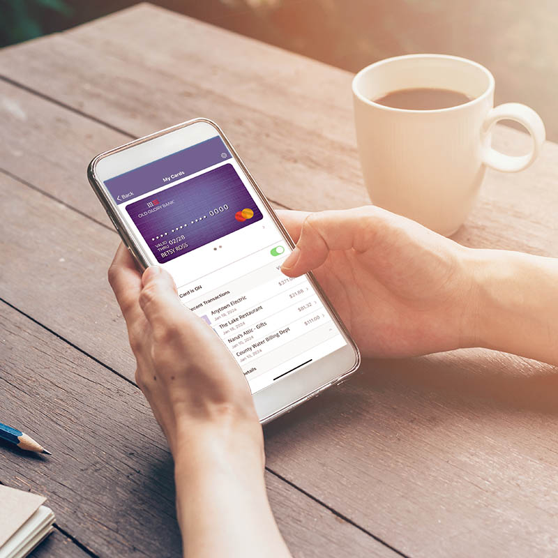 a mobile phone with the Old Glory Bank app a mobile phone with the Old Glory Bank app