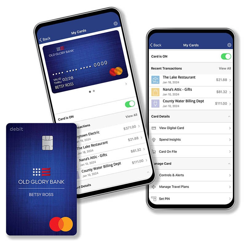 Old Glory Bank's mobile app and debit card